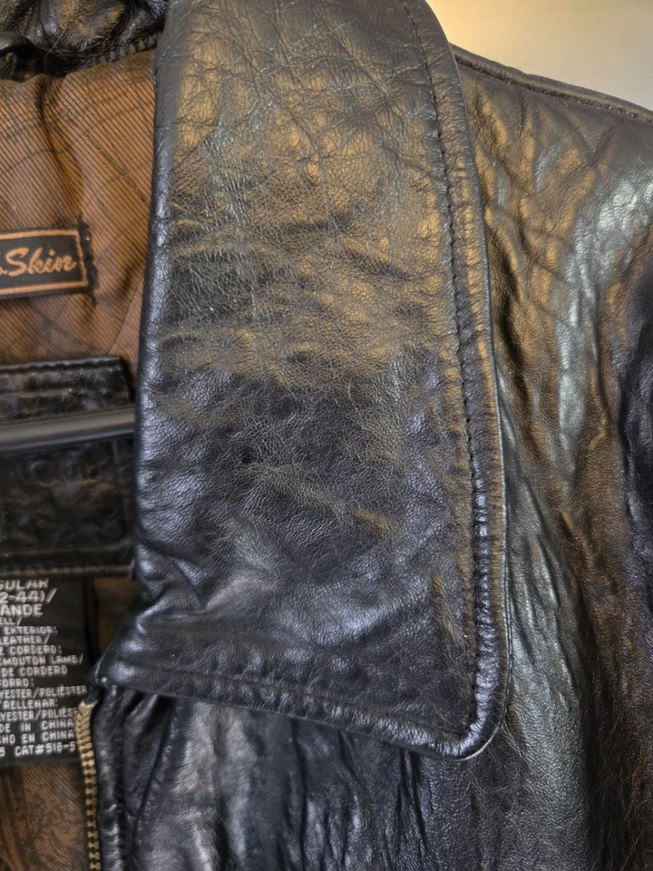 Chaqueta de cuero vintage de piel de cordero negra grande Hunt Club Foto 3 de 4
