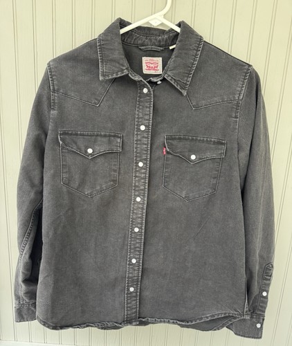 Levi’s Black Denim Faded Wash Button Down Snap Shirt- Medium