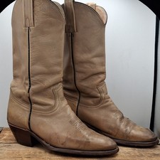 Vintage Frye Cowboy Boots 10 D Tan Brown Leather Western USA Made Leather Sole