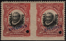 Canal Zone Stamps Scott # 39S Mint NH F-VF Blue Specimen Overprint Gutter Pair