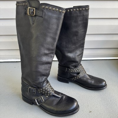 Frye Jenna tall boot stud black harness riding 10B