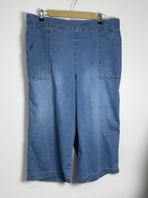 Bobbie Brooks Women s 2X Blue Stretch Denim Capri Pants Pull-On Pockets Casual