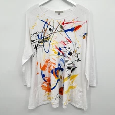 Jess & Jane Tunic Top Shirt Size XL Stretch 3/4 Sleeve Artsy Abstract Painterly