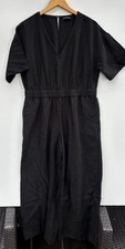 Eileen Fisher Jumpsuit NO SIZE FITS MEDIUM Black Wide Leg Cropped Drawstring
