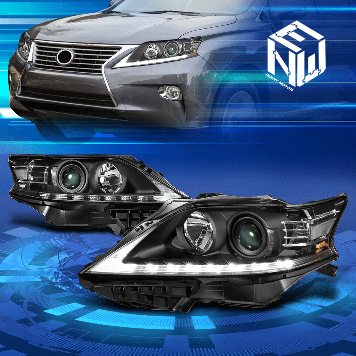 For 13-15 Lexus RX350 RX450H LED DRL Projector Headlight Headlamps