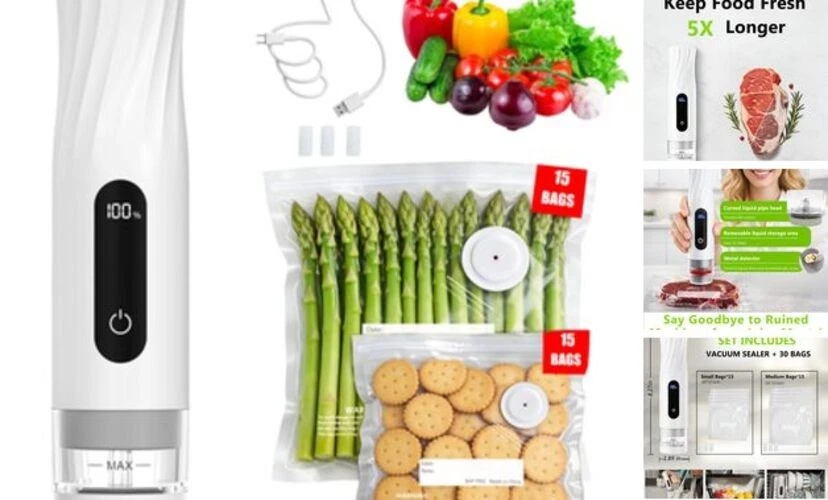 Compact Vacuum Sealer for Food Storage: Portable white Vacuum Sealer + 30 Bags