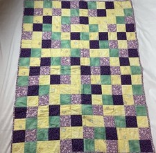 Hand Made Quilt Throw Lap Blanket Crib Purple Yellow Green Wall Hanging