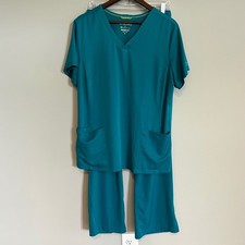 HH Works by Healing Hands Womens Scrub Set Teal Blue V-Neck Top Cargo Pants XL