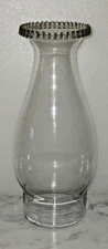 VTG GLASS OIL HURRICANE BEADED TOP LAMP CHIMNEY GLOBE SHADE 8.5" HIGH 3" FITTER