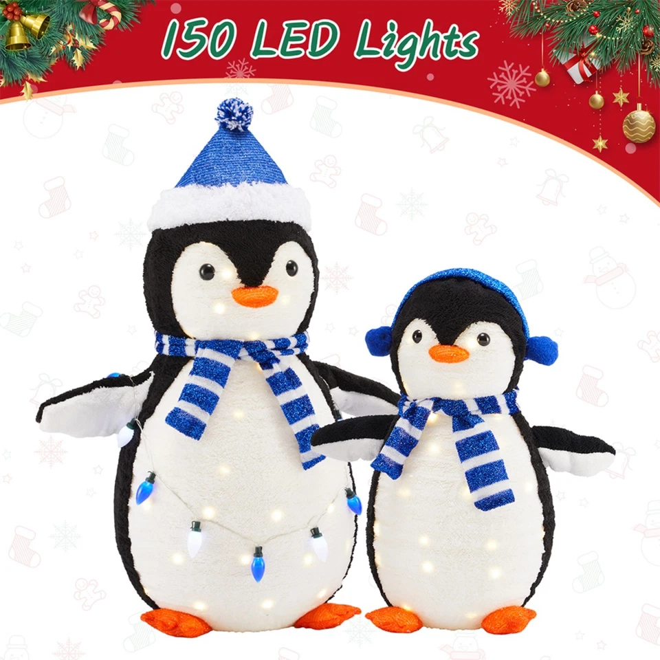 2PCS/Set Lighted Penguin 3ft Tall Pop-Up Indoor Outdoor Christmas Decor Gift - Image 2 of 4