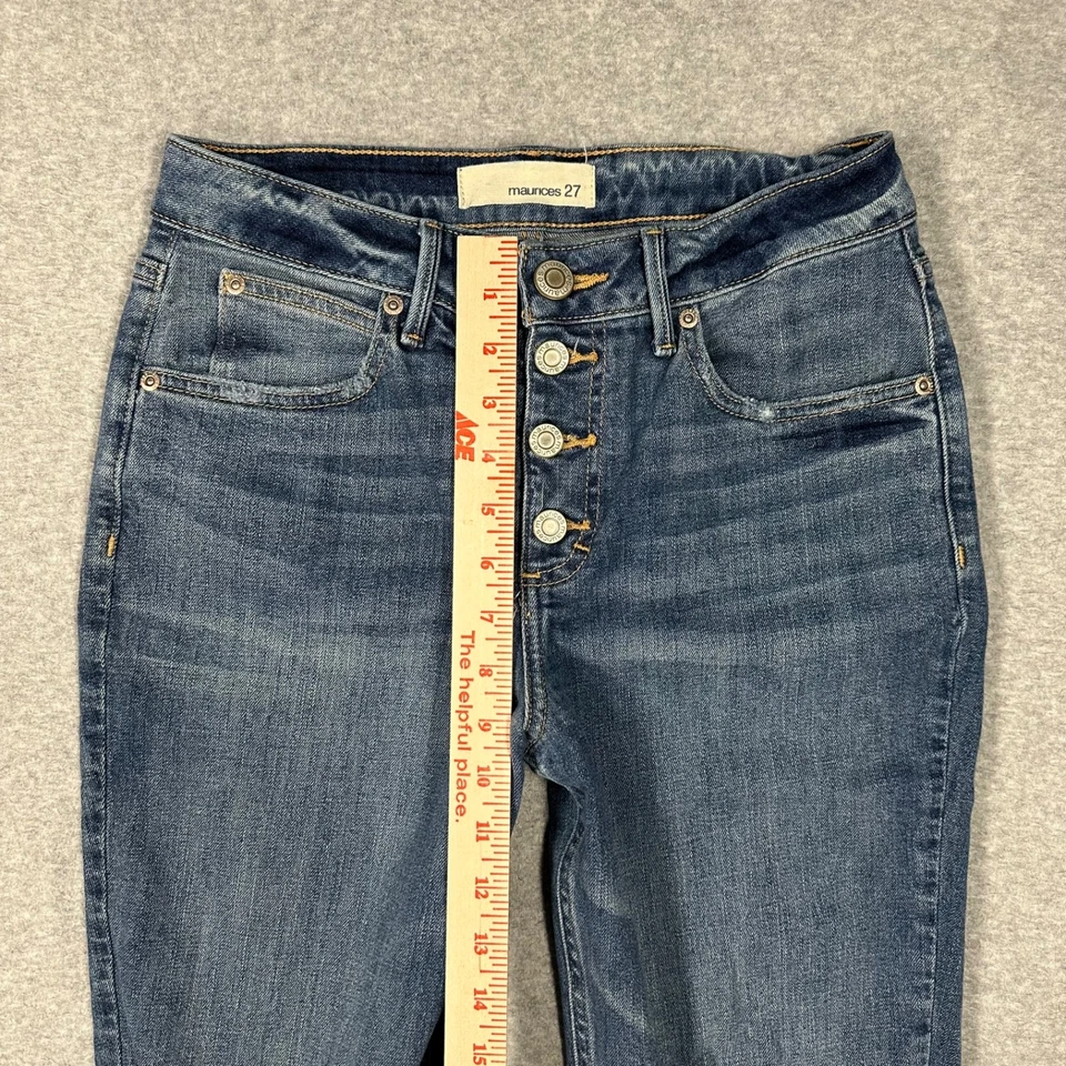 Pantalones de mezclilla Maurices de pierna recta para mujer 27 lavado medio botón mosca tiro medio desgastados Foto 3 de 4