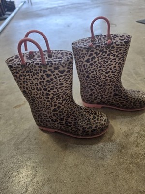 Girls Leopard Print Glitter Rain Boots Pink Handles Size 13 Waterproof