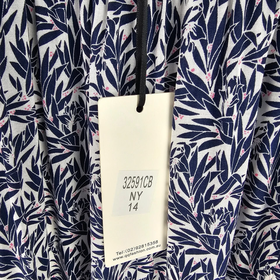 Willow Tree Top Womens 14 Blue White Pink Floral 1/2 Sleeve Elastic Neckline NWT - image 4 of 4