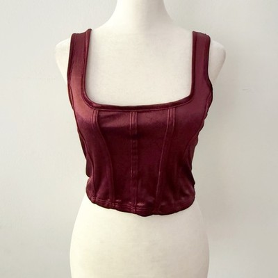 Garage Women Velvet Crop Tank Top Small Burgundy Milkmaid Vamp Fairy Grunge Goth