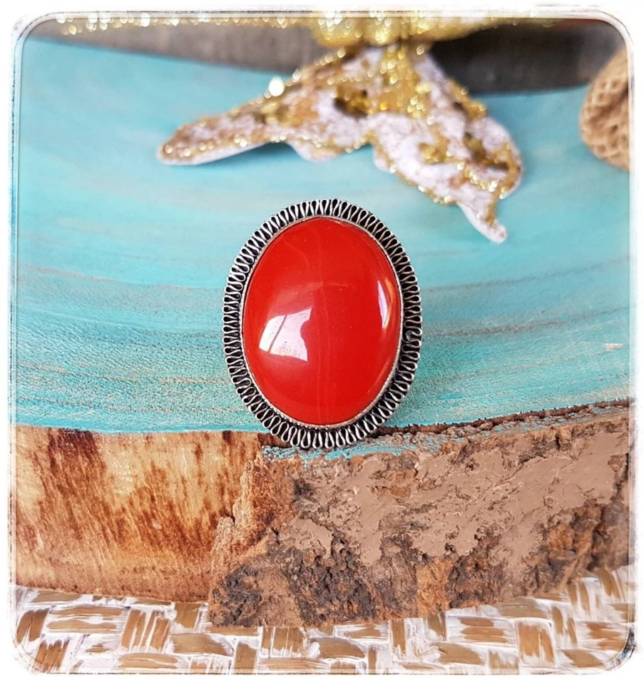 Natural Red Coral Ring 925 Sterling Silver Handmade Ring Birthstone Ring Jewelry - Image 2 of 4