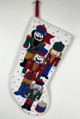 Nutcracker Quartet Christmas Stocking Needlepoint Punch Needle Large Colorful
