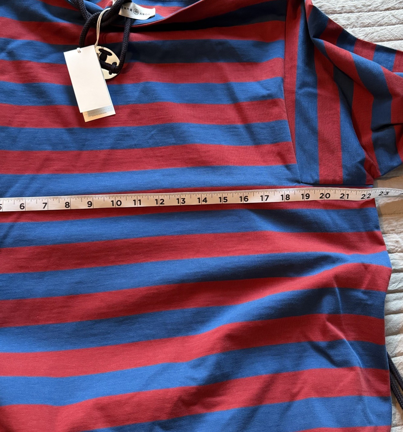 Tory Burch NWT Jersey Stripe Midi Dress Large Navy/Burgundy Logo Belt Stretch thumbnail 9