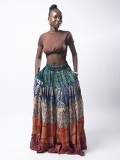 Boho Tiered Maxi Skirt | Multi-Color Patchwork Hippie Gypsy Long Skirt |One Size