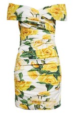 Dolce&Gabbana Off-Shoulder Yellow Rose Floral Sheath Dress Size 44