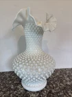 Fenton White Hobnail 10 3/4" high Ruffled Top Vase ~ Beautiful Clean Condition