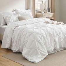 Comforter Set with Sheets, 7 Piece Bed in a Bag Size, Pintuck Bed Queen White