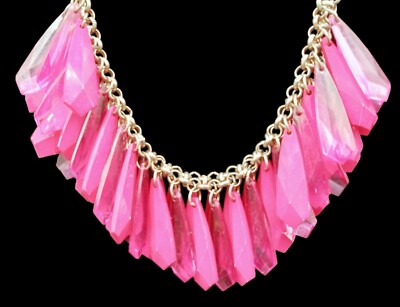 Pink Statement Necklace Bold Faceted Acrylic Drops Chunky Bib Adjustable Y2K 'N'