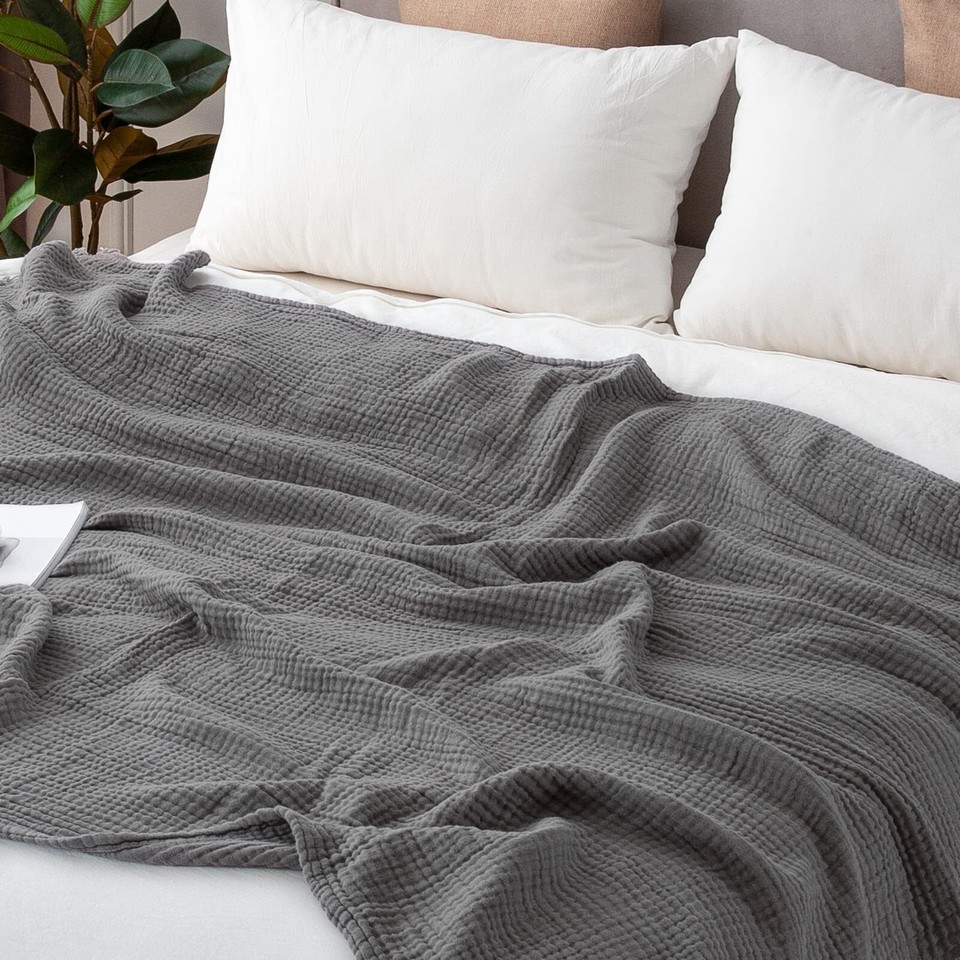 EMME Cotton Blanket Soft Muslin Throw Blanket for Couch Bed 4Layer