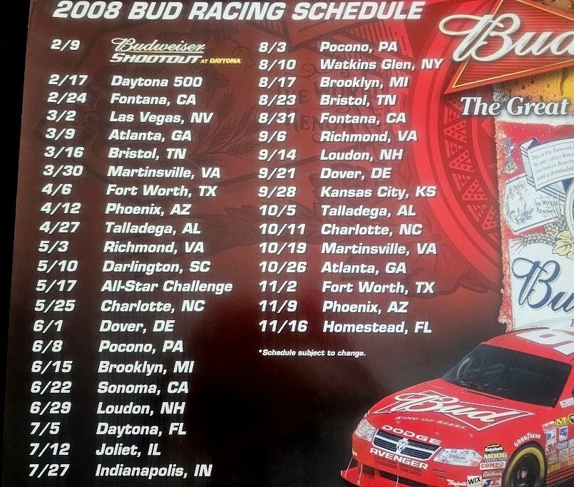 2008 Kasey Kahne #9 Nascar Race Car Sponsored Budweiser Racing Schedule Poster - Image 2 of 3