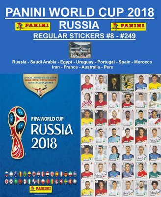 PANINI FIFA WORLD CUP RUSSIA 2018 -REGULAR STICKERS #08-#249 - BUY 1, GET 1 FREE