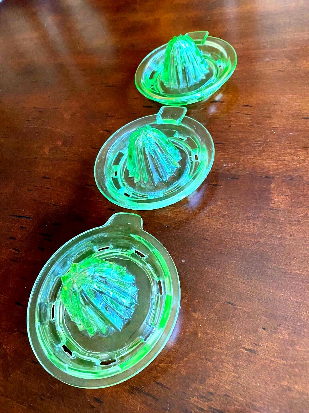Set of 5 Green Depression Glass Juicers/Juicer Lids eBay