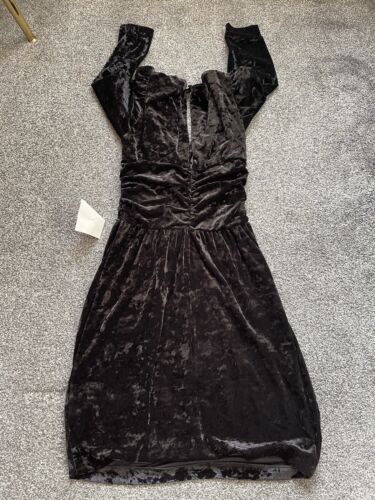 NWOT Womens ASOS Dress, Size 12, Black, Velour, Velvet Style, V-Neck Zip Closure - Picture 3 of 3