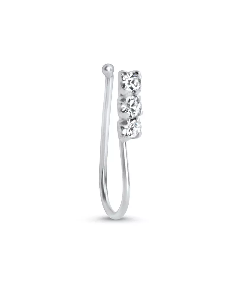 925 Sterling Silver Fake Faux Nose Hugger Clip On Nose Ring 3 Stone