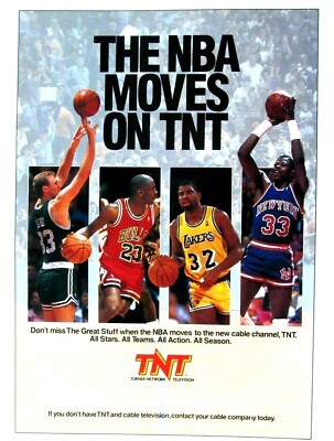 Michael Jordan-Larry Bird-Patrick Ewing-Magic Johnson TNT VTG 1989 Original  Ad