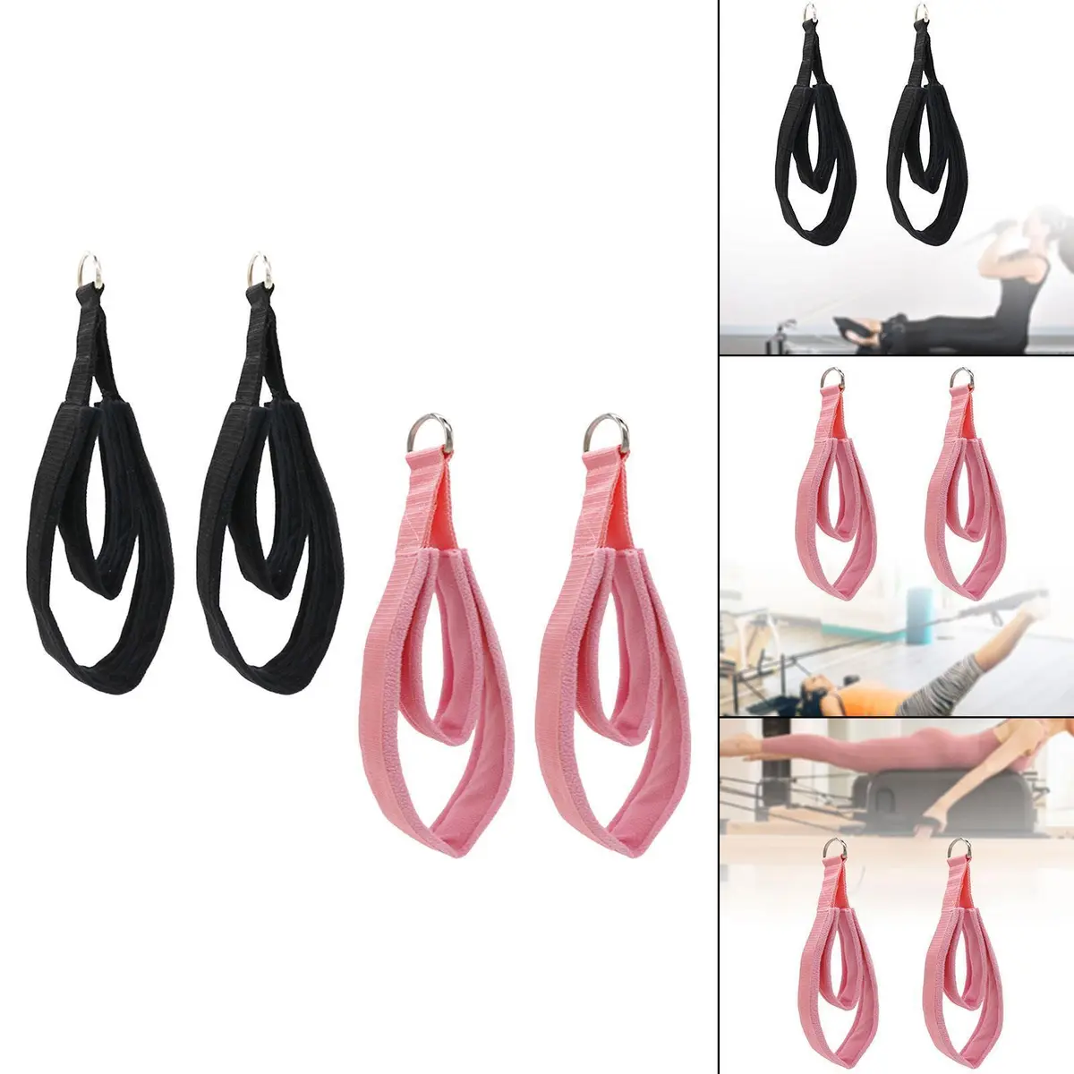2Pcs D Rings Straps for Reformer Home Gym Workout Pilates Double Loop Straps