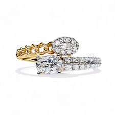 Gold Chain Link Style Bridal Ring with Oval LabGrown Diamond  Pav  Diamond Ring