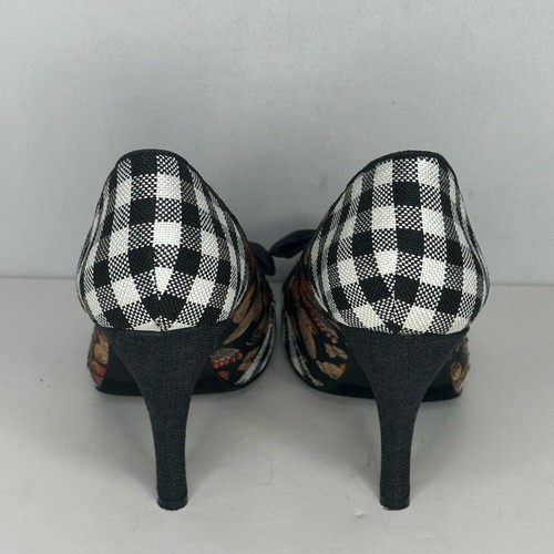 Dolce By Mojo Moxy Bashful Black White & Butterfly Design Pumps Retro Sz 10 - Picture 4 of 11