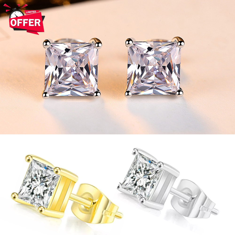 Cubic Zircon Crystal Stud Earrings Silver Gold 3mm-8mm Men Women