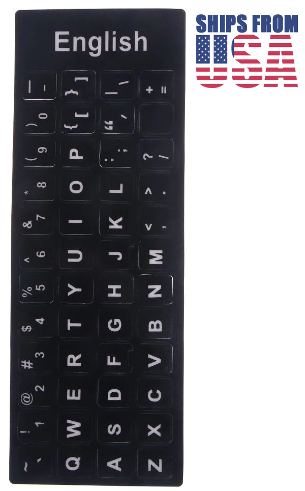 Replacement US English Keyboard Stickers - White on Solid Bl