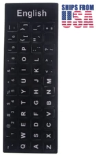 Replacement US English Keyboard Stickers - White on Solid Black, Durable
