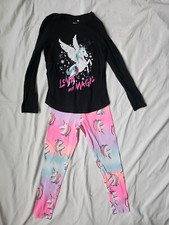 Girls SO BLACK UNICORN TEE W/ UNICORN RAINBOW LEGGINGS SIZE 10/12