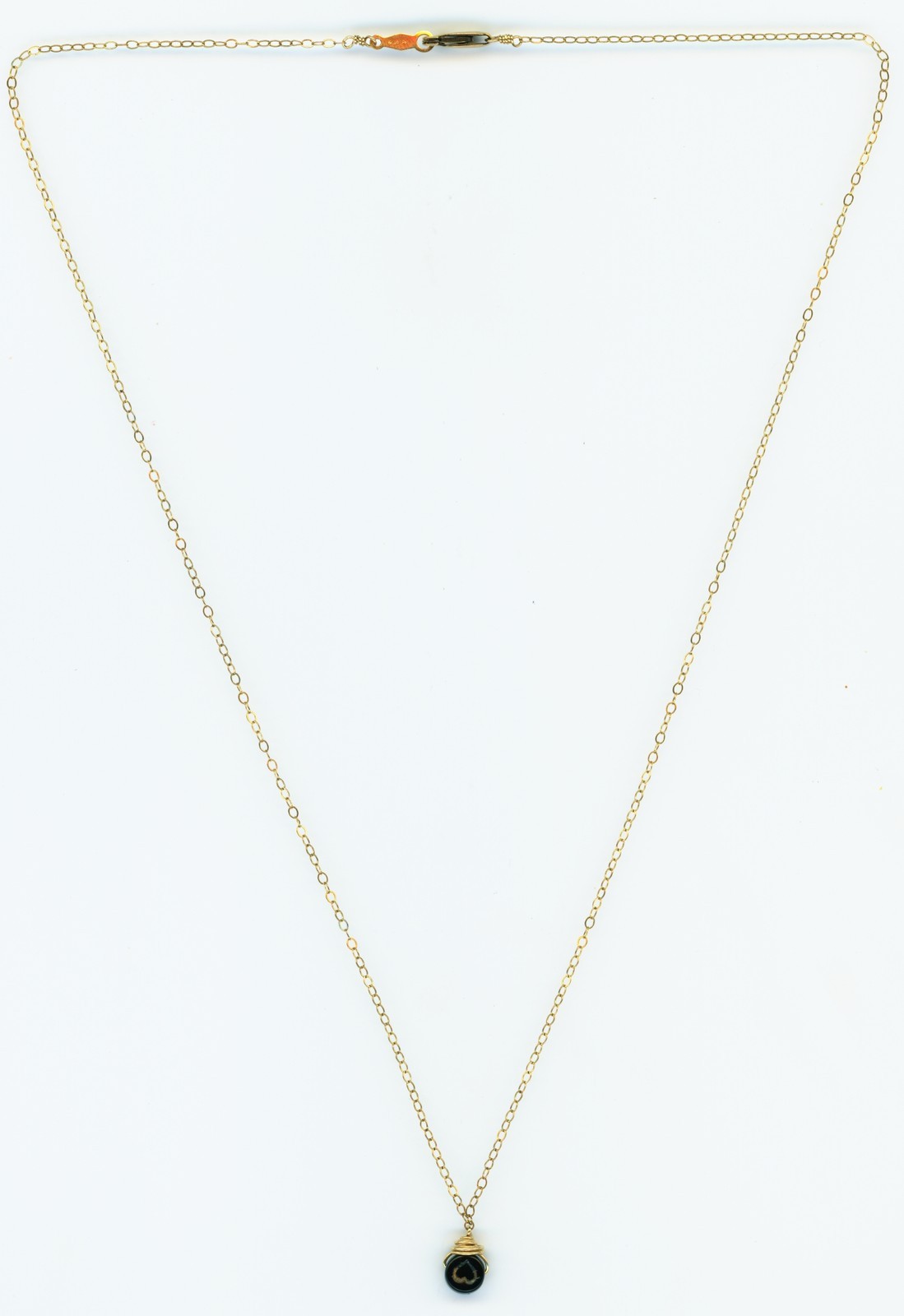 14K GOLD FILLED BLACK ONYX W/ HEART PENDANT CHAIN NECKLACE FASHION 8791