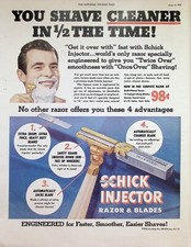 Pubblicità stampa vintage anni '50 ~ rasoio e lame a iniettore Schick Eversharp ~