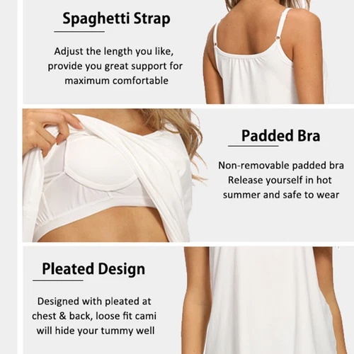 Women Camisole Built in Bra Flowy Tank Top Loose Fit Pleated Vest With Shelf Bra - Picture 7 of 24