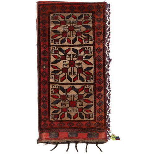 Handmade Traditional Vintage Baluchi Tribal Wool Cushion Rug 1'7x3'3 ft-G22469 - Picture 1 of 2