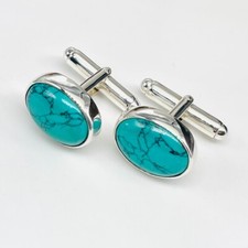 Sterling Silver Oval Turquoise Cufflinks   Elegant and Timeless Design