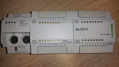 Klockner Moeller PLC, PS4-141-MM1, 24VDC power, 16 DC DI, 14 DC DO, ANALOG IN/O