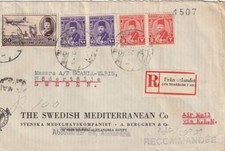 EGYPT: RFegistered aimail cover Alexandria to Sweden 1948, Swedish reg label.
