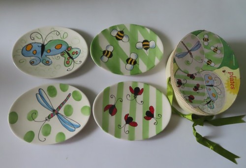 4 Bugs & Bees Jill Searle Whimsy Collection 8" x 6" ovale Beilagenplatten Neu im Karton - Bild 1 von 9