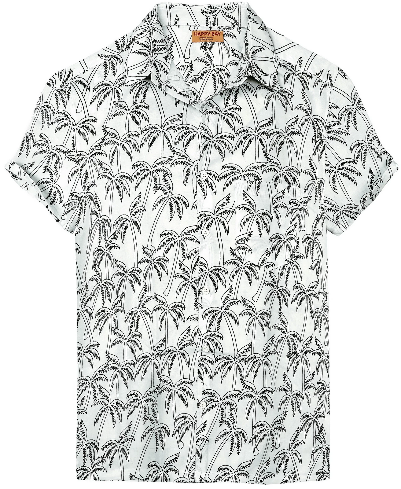 HAPPY BAY Men's Hawaiian Short Sleeve Button Down Shirts L Palm Tree, White
