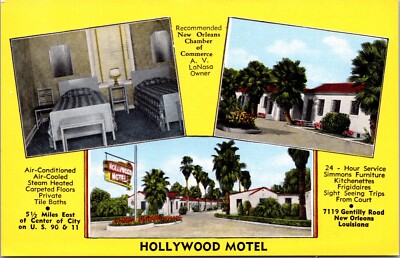 Linen Postcard Multiple Views of Hollywood Motel in New Orleans, Louisiana